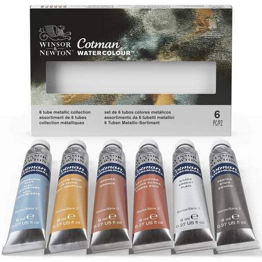 Winsor Newton Cotman Watercolor Paint 6 Metallic Colors 0 27-oz Tubes Peaceful Pleasures Health and Wellness 6TubeSetMetal8ml