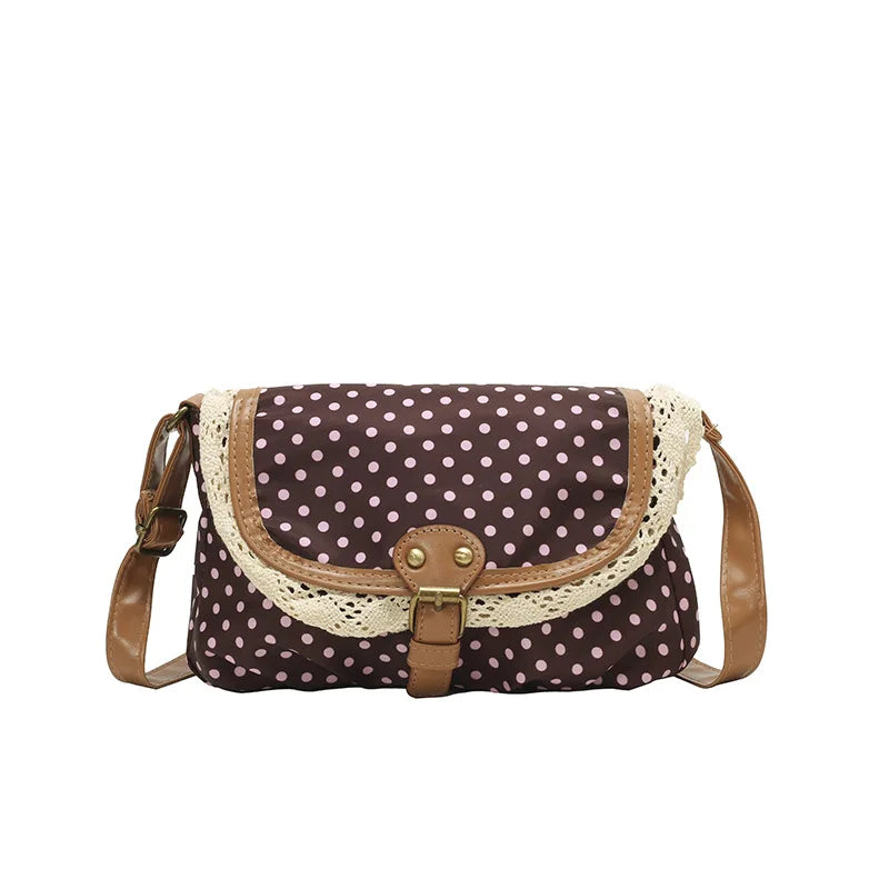 New Korean Style Polka Dot Women's Shoulder Crossbody Canvas Bag Fashionable & Exquisite Small Purse for Girls Fashion Versatile Peaceful Pleasures Health and Wellness