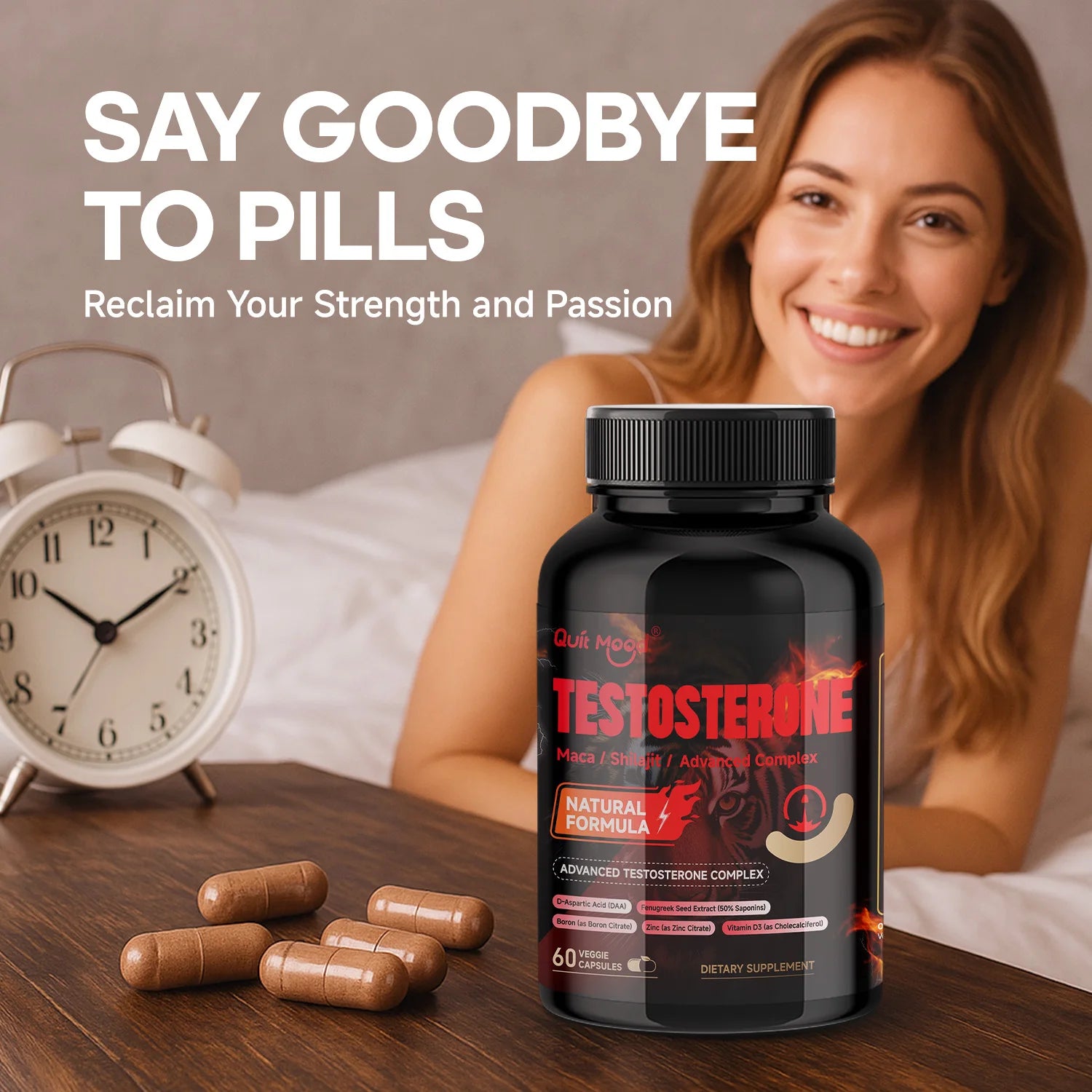 Quit mood Men's Testosterone Capsules | 100mg Maca & 50mg Shilajit & More | Hormone Balance & Stamina Enhancer – 60 Capsules Peaceful Pleasures Health and Wellness