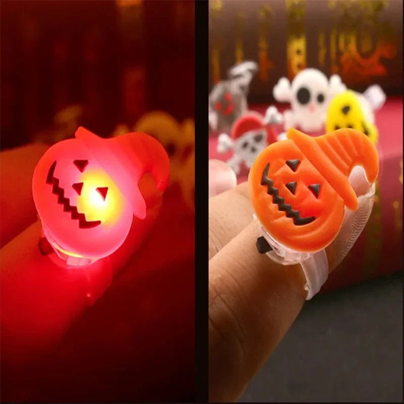 Halloween Glow Pumpkin Finger Rings – Bulk Party Favors 50–200