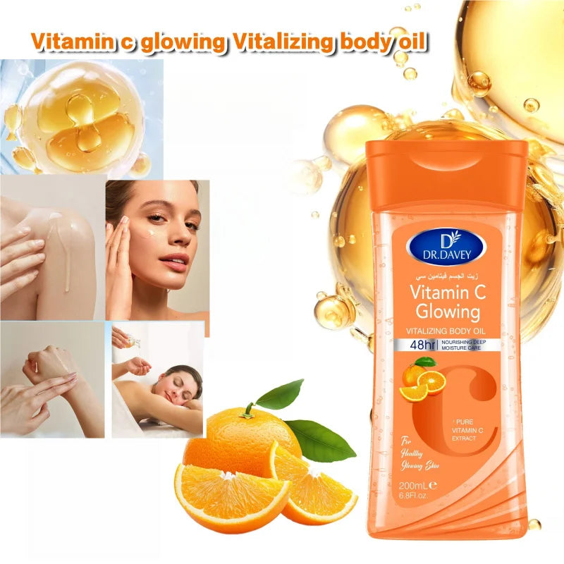 2PCS 200ml DR.DAVEY VITAMIN C Body Oil Body Skin Care Oil Moisturizing Hydrating Care Suitable for All Seasons Body Face Hand Peaceful Pleasures Health and Wellness