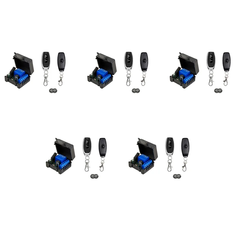 5-Pack 433MHz RF Wireless Relay Receiver DC 12V + 10 Remotes Peaceful Pleasures Health and Wellness Black