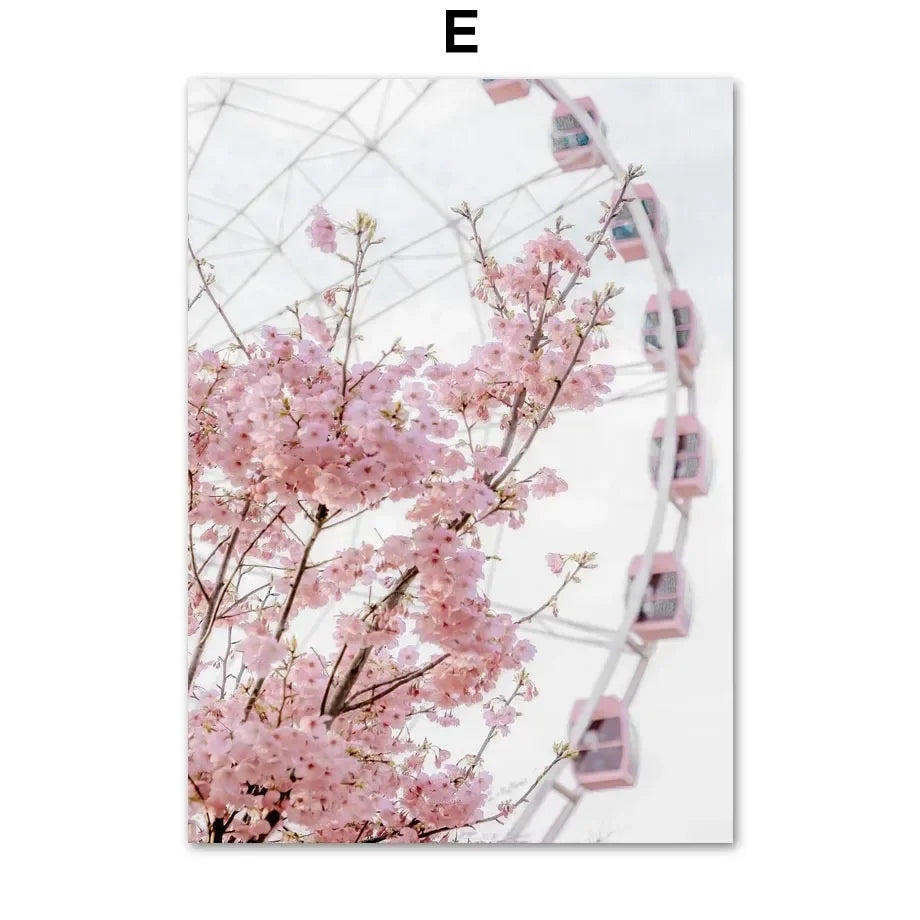 Nordic Pink Flower Canvas Wall Art Sakura Rose Tulip Floral Landscape Aesthetic Poster for Bedroom Living Room Home Decor Peaceful Pleasures Health and Wellness 5 30x40cm Unframed