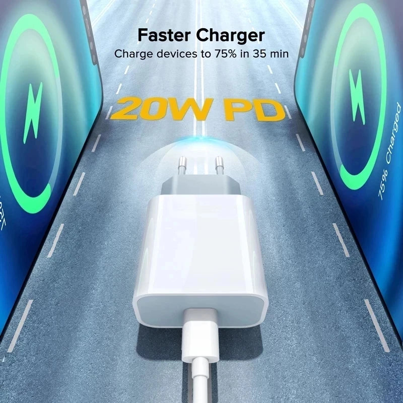 PD 20W Fast Charging EU Charger Plug with 1M/3FT Cable for iPhone iPad Peaceful Pleasures Health and Wellness