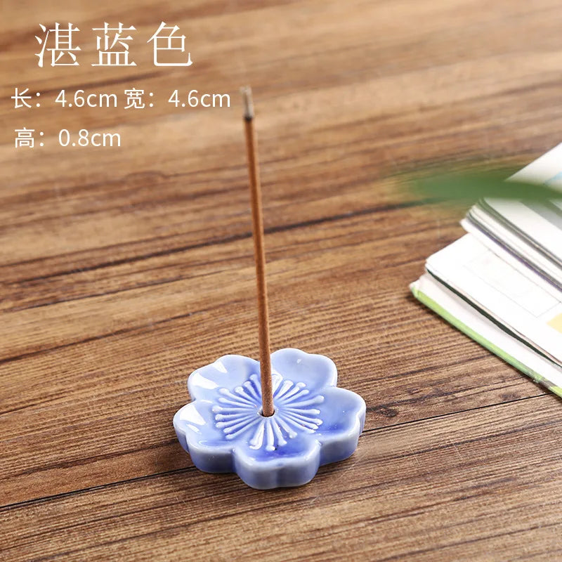 Ceramic Cherry Blossom Incense Holder Wax Melt Burner Holder Aromatherapy Office Teahouse Living Room Ornament Insence Burner Peaceful Pleasures Health and Wellness Color changing blue