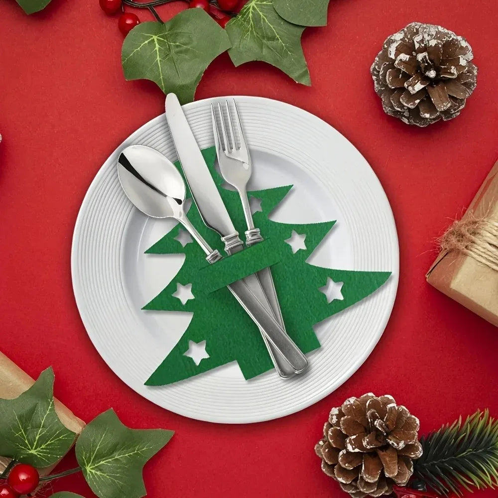 12pcs, Christmas Tree Placemats, Felt Fork and Spoon Bag Set, Suitable for Christmas and Other Holiday Party Table Decoration Peaceful Pleasures Health and Wellness