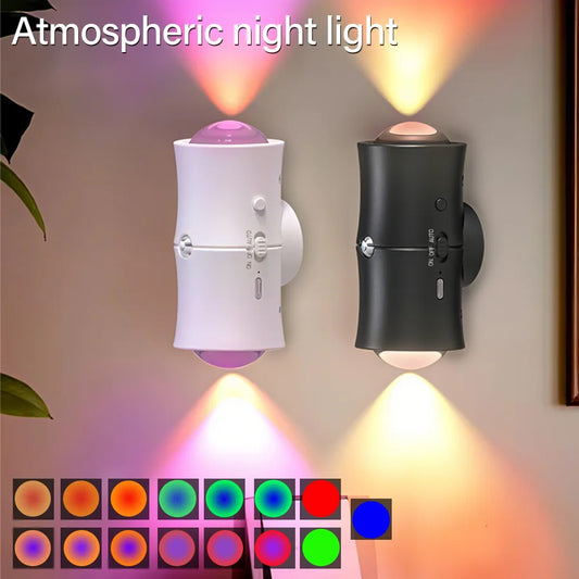 Double-head LED Night Light with Motion Sensor Tricolor RGB Rechargeable Magnetic Wall Lamp Mood Ambient Light for Hallway Stair Peaceful Pleasures Health and Wellness