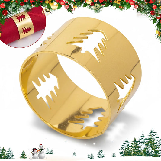 Napkin Rings Set for Christmas Winter, 6 PCS Christmas Hollow-Out Tree Rope Metal Home Table Decorations, for Kitchen Banquet Peaceful Pleasures Health and Wellness