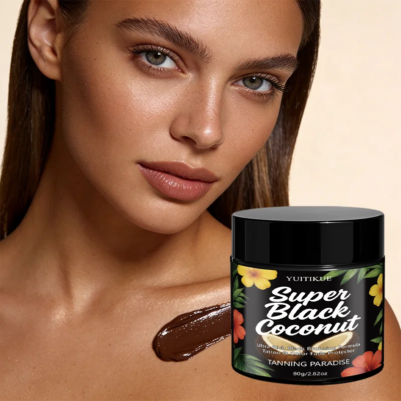 Yuitikue Super Black Coconut Tanning Cream, 80g Ultra-Rich Black Bronzing Formula for Tattoo & Color Fade Protection Peaceful Pleasures Health and Wellness