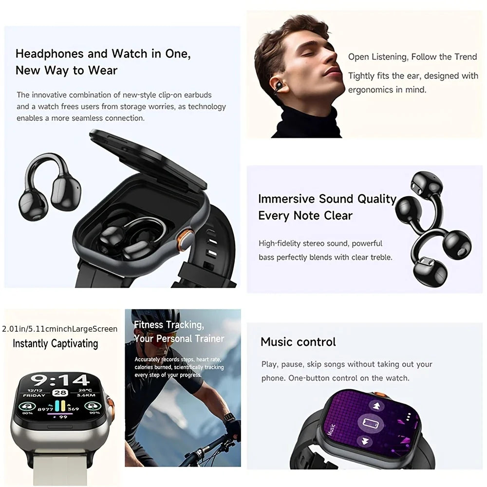 ERUN Smartwatch with TWS Earbuds | 2.01" Display, Fitness Tracker