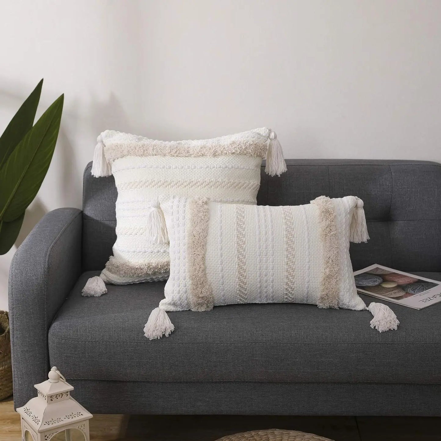 Battilo Boho Throw Pillow Cover Tufted Pillow Case with Tassels Neutral Woven Cushion Cover for Sofa Bed Living Room Home Decor Peaceful Pleasures Health and Wellness