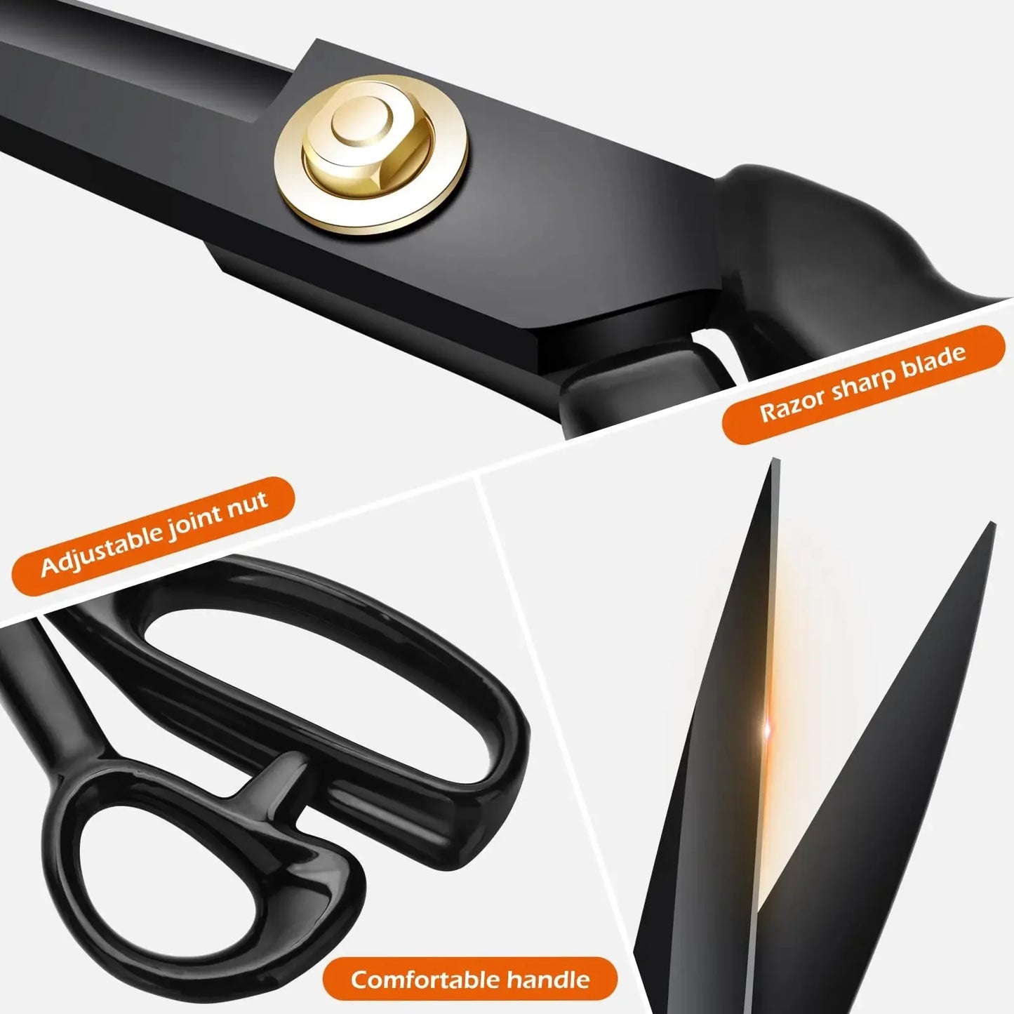 8-Inch Black Blade Tailor Scissors with Sheath | Fabric Shears