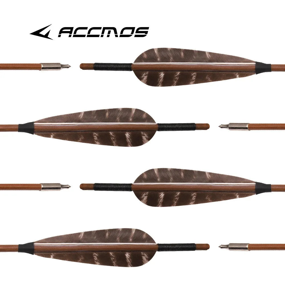 6 Bamboo Arrows OD Archery Traditional Arrow Turkey Feathers Shooting
