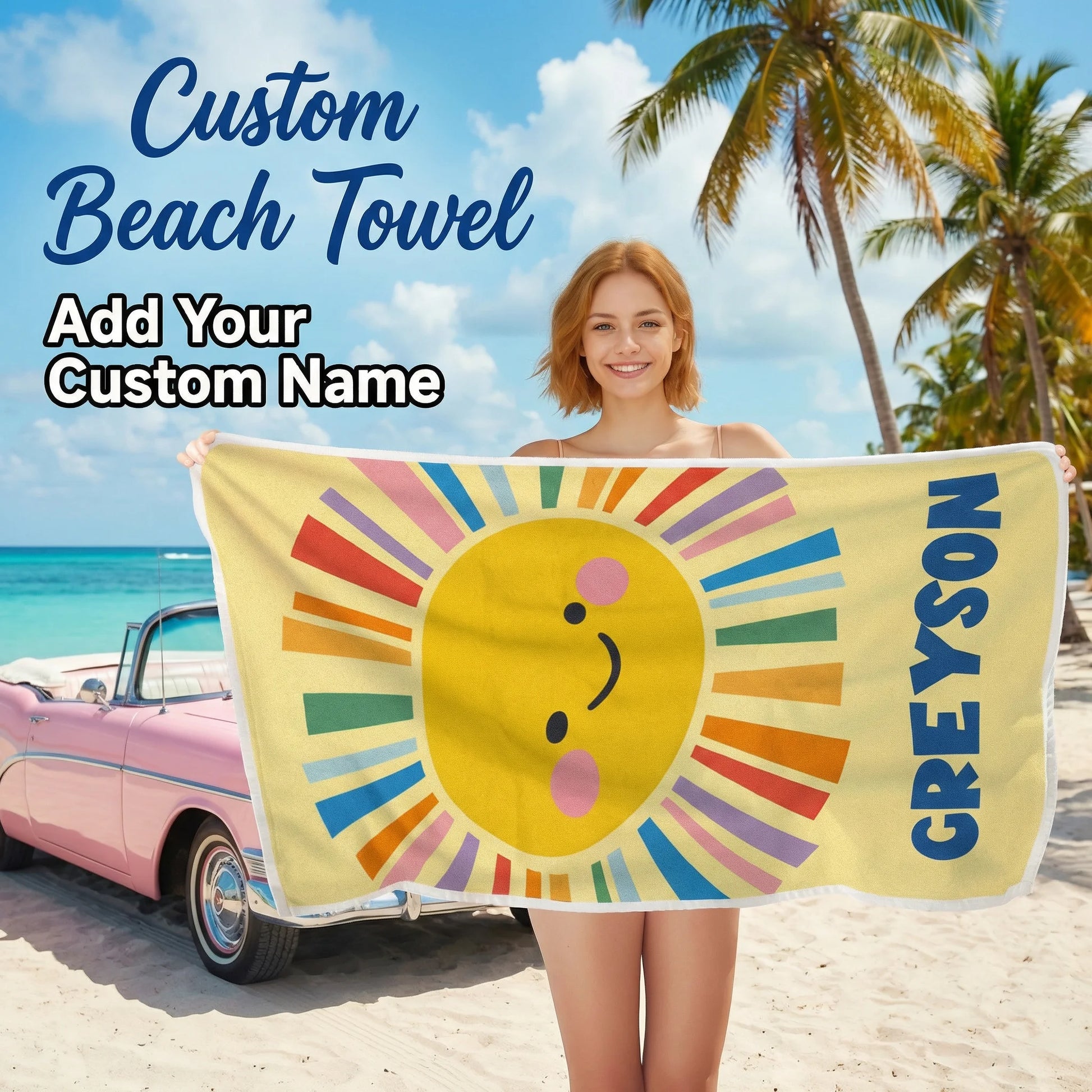 1pc Custom Name Beach Towel Personalized Rainbow Towel Quick Dry Soft Lightweight Gift for Kids Mom Dad Birthday Camping Travel Peaceful Pleasures Health and Wellness
