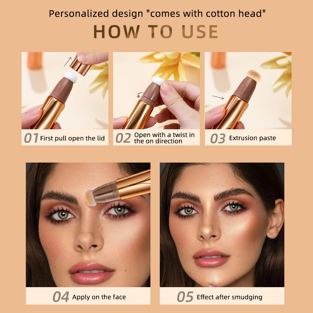 3 Colors 3D Face Brighten Highlighter Bar Cosmetic Face Contour Bronzer Shimmer Highlighter Stick Concealer Cream Makeup tool Peaceful Pleasures Health and Wellness