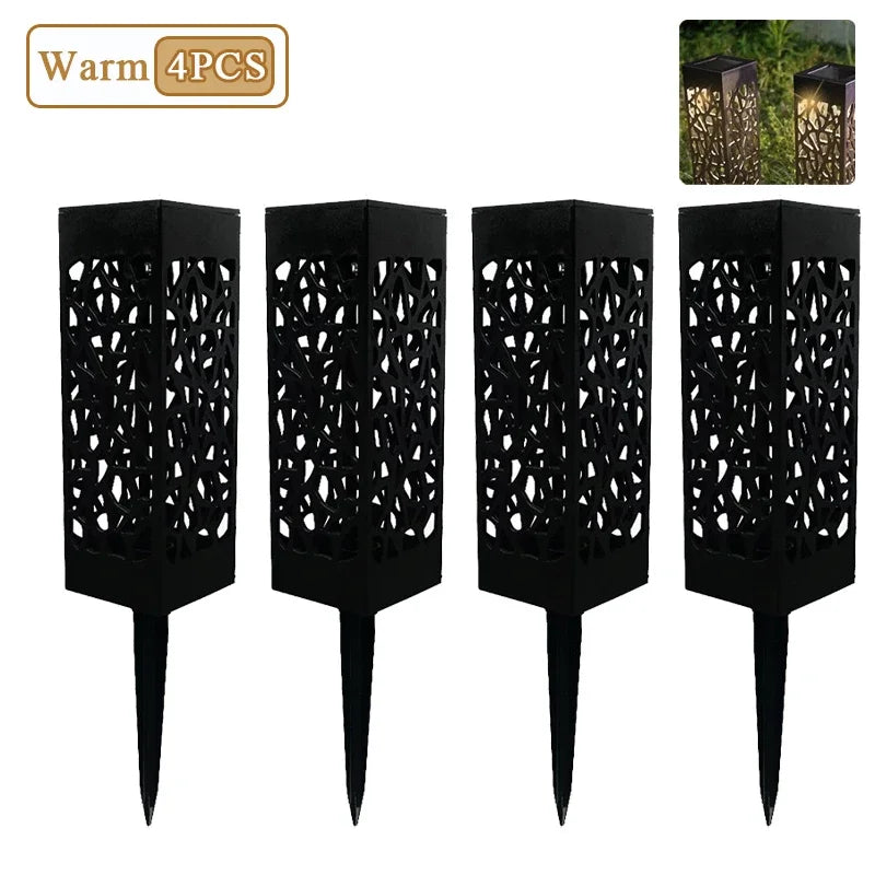 Solar Garden Pathway Lights – Waterproof LED Hollow Pattern (1–8 Pack)