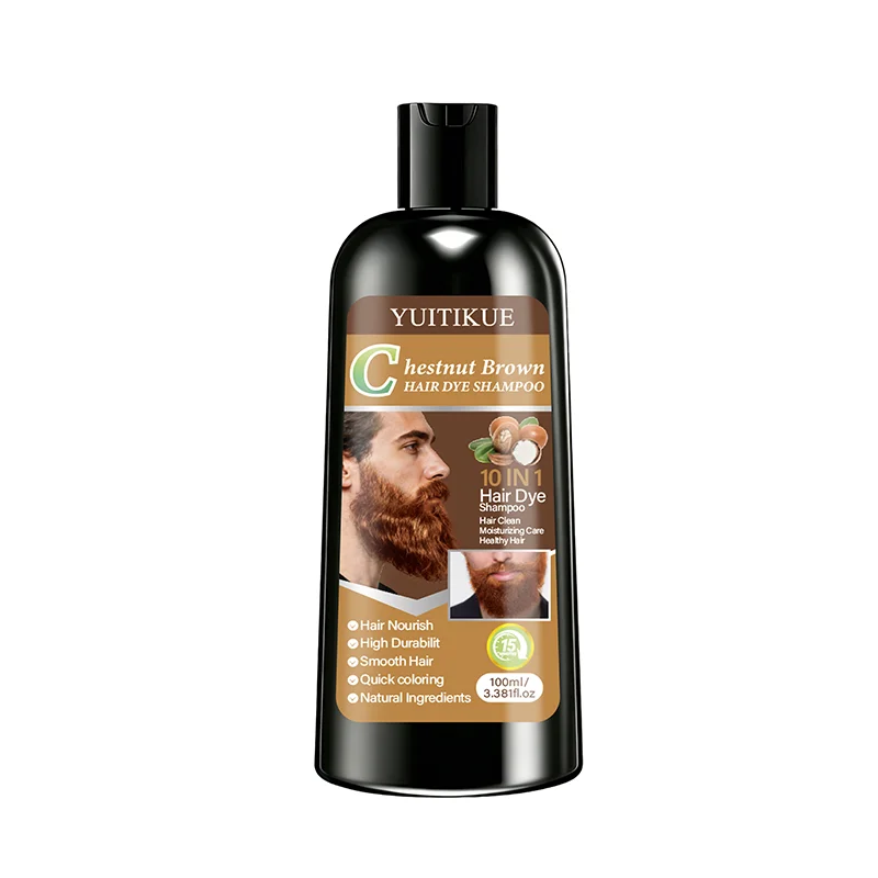 YUITIKUE Chestnut Brown Hair Dye Shampoo 100ml 10-in-1 Natural Ingredients Quick Coloring Nourishing Hair Care Peaceful Pleasures Health and Wellness 1pc