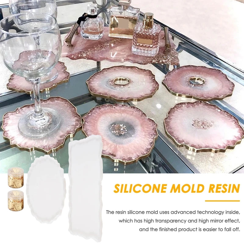 A36T-2 Pieces Tray Silicone Mold Kit Irregular Epoxy Resin Tray Molds For DIY Crafts (Rectangle+Round) Peaceful Pleasures Health and Wellness