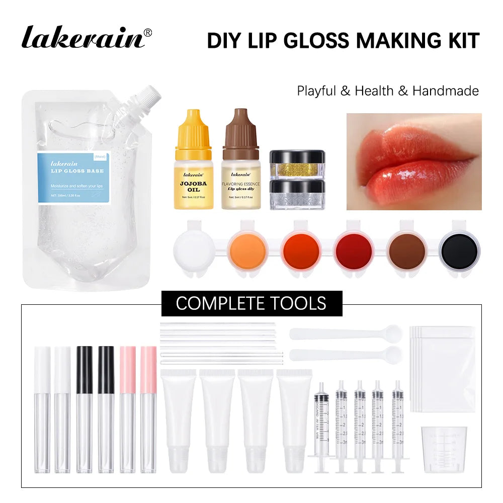 DIY Lip Gloss Kit 100ml Lip Gloss Base Powder Glitter Flavor Essence and Tube for Girl woman Gifts Lip Gloss Pack Set Cosmetics Peaceful Pleasures Health and Wellness 1set