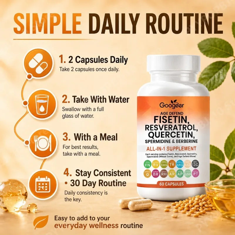 Daily Wellness Formula | Fisetin Resveratrol Quercetin Berberine 60 Caps