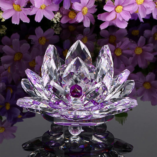 Crystal Lotus Flower Figurines Flower Crafts Glass Car Figurines for Tabletop Centerpiece Home Office Peaceful Pleasures Health and Wellness