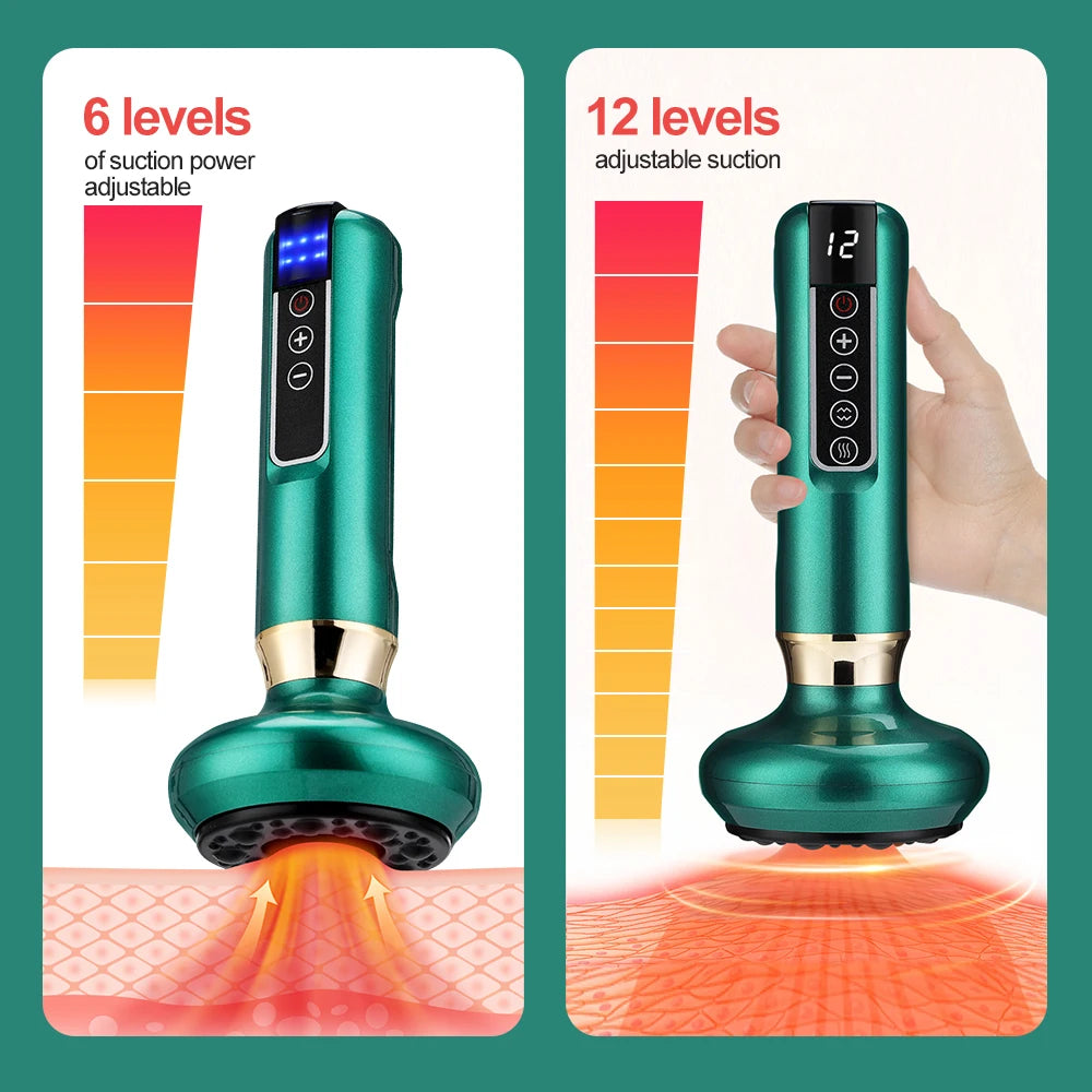 Smart Body Massage Suction Vacuum Cupping Device 6/12 Levels Anti Cellulite Heating Cans Back Guasha Scarping Chinese Meridian Peaceful Pleasures Health and Wellness