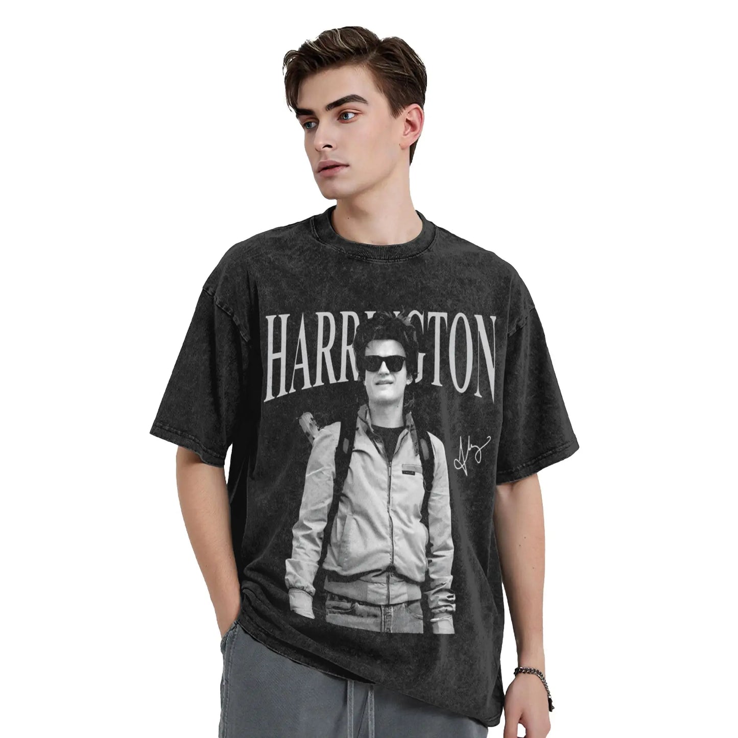 Steve Harrington Washed T Shirt Male Y2K Fun Cotton T Shirts Summer O-Neck Hip Hop Tee Shirt Printed Big Size Clothing Peaceful Pleasures Health and Wellness