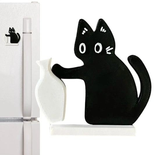 Cute Black Cat Acrylic Magnetic Fridge Magnet & Mini Vase 2pcs Fridge Magnet Decor Peaceful Pleasures Health and Wellness