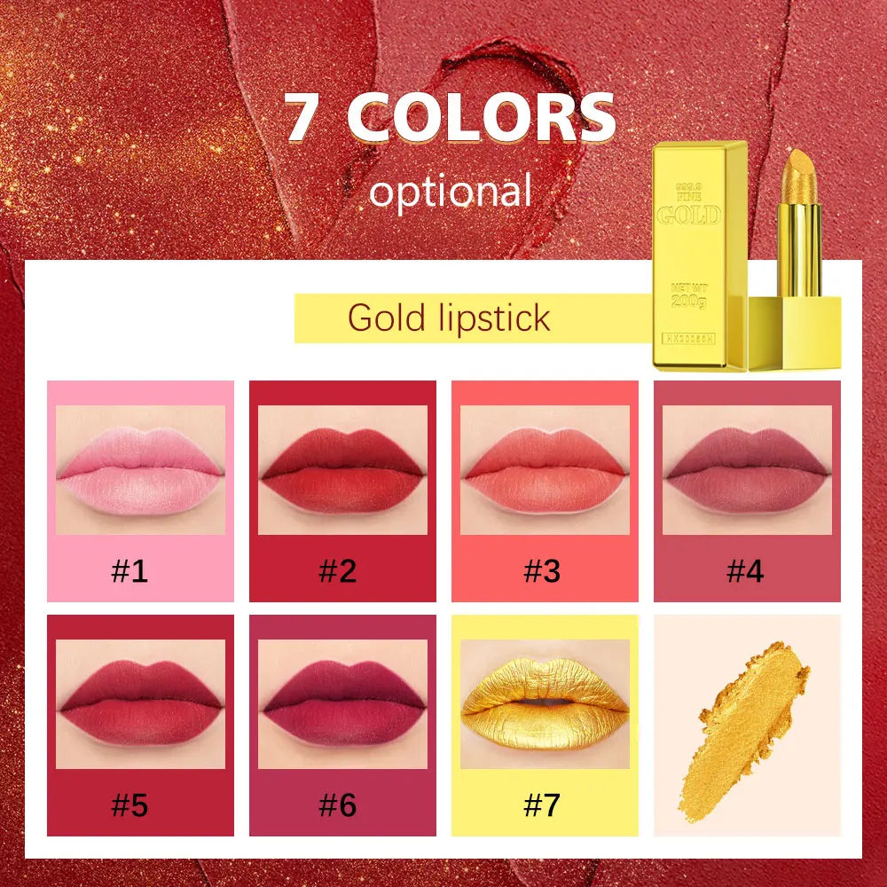 Hallowmas High-pigmented Gold Lipstick Shiny Metallic Matte Velvet Waterproof Long Lasting Sexy Gold Lip Gloss Women Lip Makeup Peaceful Pleasures Health and Wellness