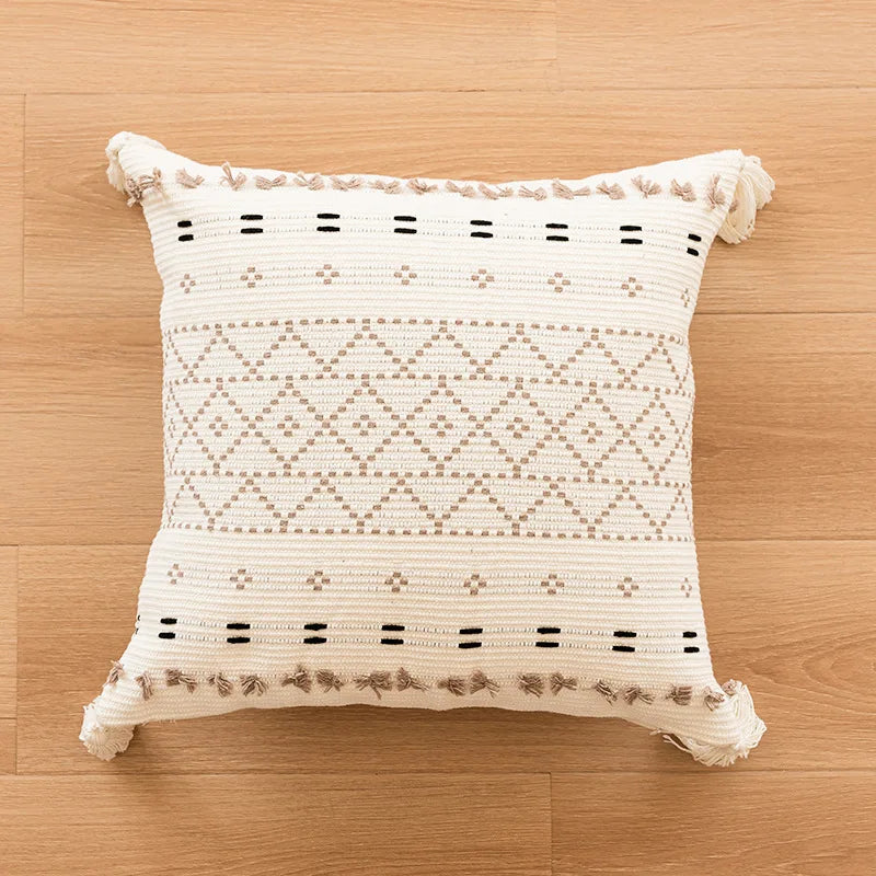 Battilo Luxury Pillow Cover with Tassels Soft Cotton Pillowcase Boho Decorative Throw Pillow for Living Room Sofa Cushion Cover Peaceful Pleasures Health and Wellness Geometric 45x45cm