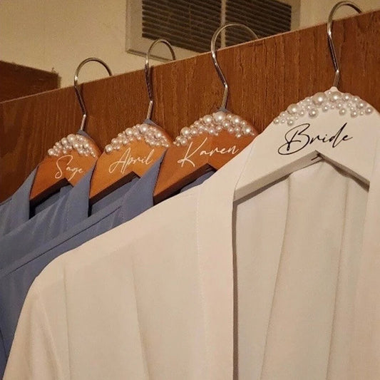 Bride Engraved Wooden Pearl Wedding Dress Hanger | Bridal Gift Bridal Dress Hanger Peaceful Pleasures Health and Wellness
