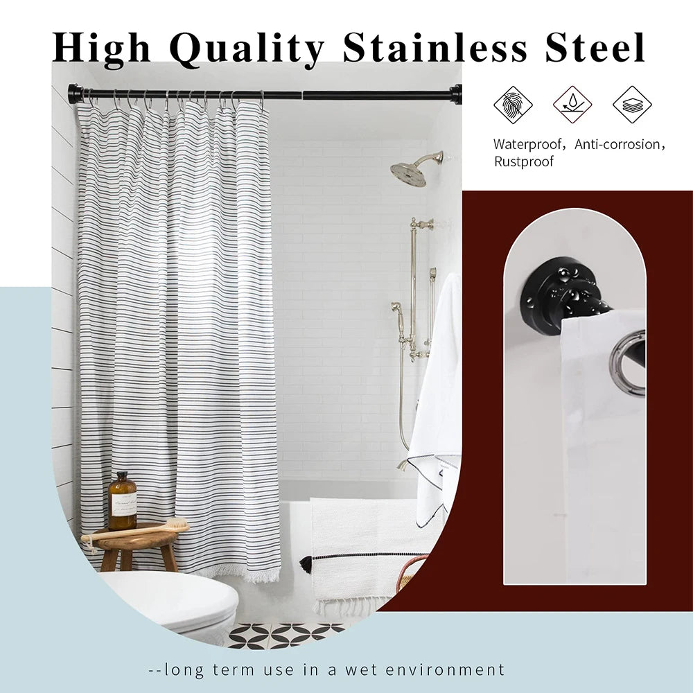 Adjustable Shower Curtain Rod 85-195cm Telescopic Tension Spring No Drilling Premium Stainless Steel Non-Slip Bathroon Poles Peaceful Pleasures Health and Wellness