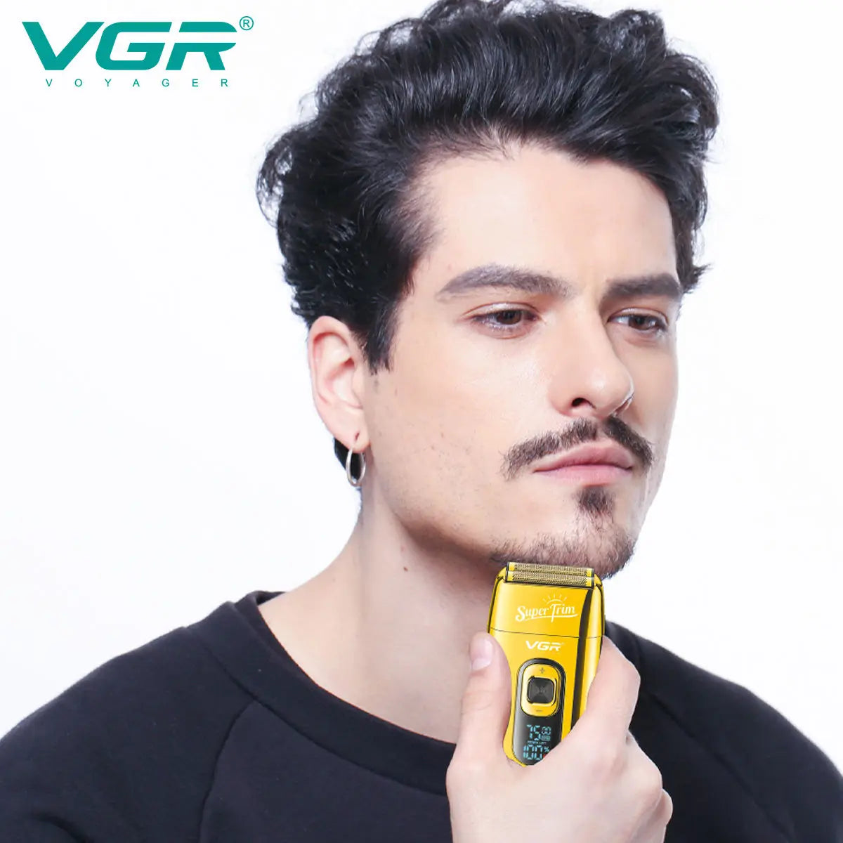 VGR 332 Face Shaver with Blade Professional Hair Trimmer Golden Electric Shaver Rechargeable Safety Shaving Machine for Men Peaceful Pleasures Health and Wellness