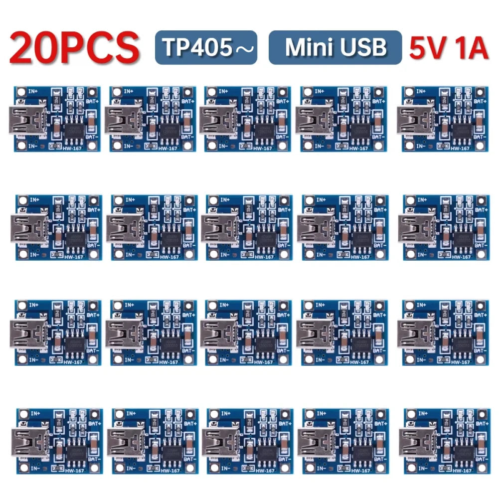 1-20PCS TP405~ 5V 1A 18650 Lithium Battery Charger Module Type-C/Micro USB/Mini USB Charging Board With Protection Dual Function Peaceful Pleasures Health and Wellness 20PCS Mini USB