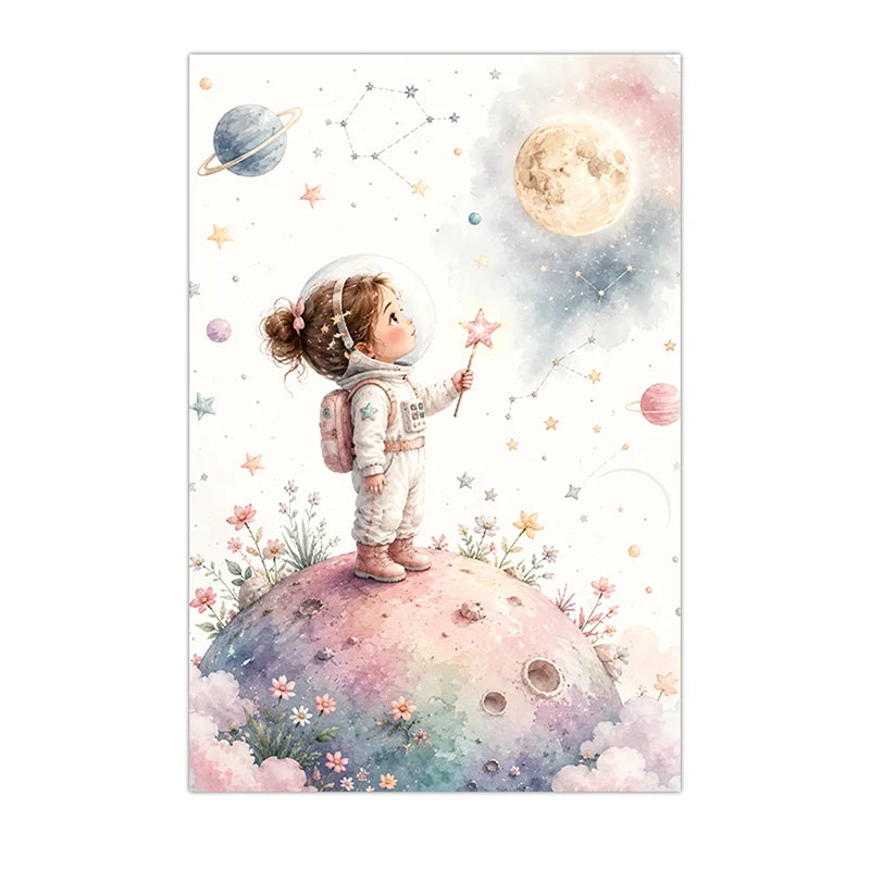 Nursery Wall Art Space Astronaut Animal Poster Print Canvas Painting Moon Planet Rocket Baby Room Wall Decor Peaceful Pleasures Health and Wellness 05 21X30cm No Frame China Mainland