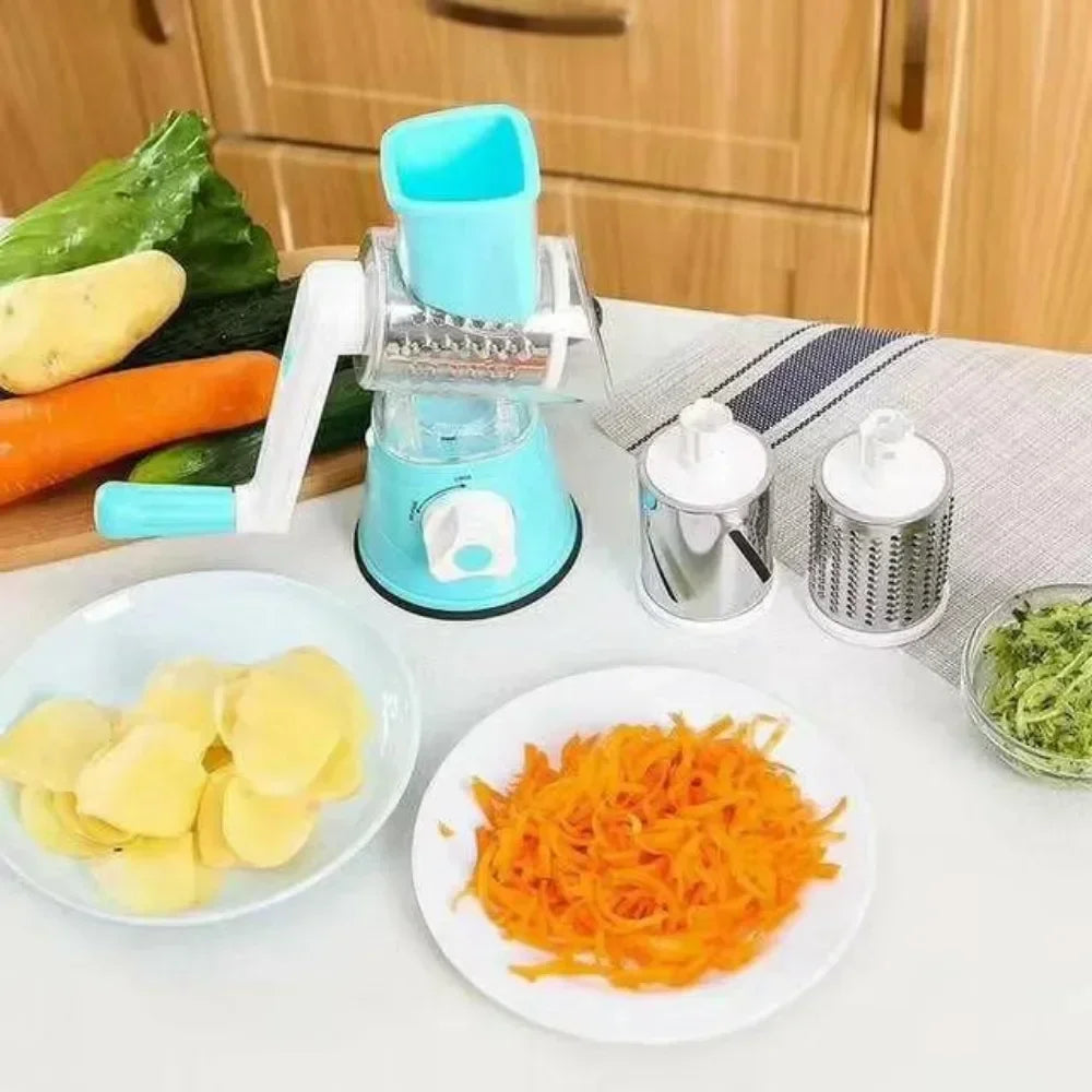 Vegetable Cutter & Slicer Manual Kitchen Cheese Chopper Machine With 3 Sharp Drums Multifunctional Garlic Potato Shredder Peaceful Pleasures Health and Wellness