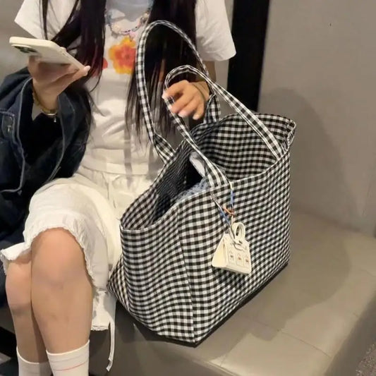 Large Canvas Tote Bag – Striped Plaid Shoulder Bag for Women Canvas Tote Bag Oasis Select
