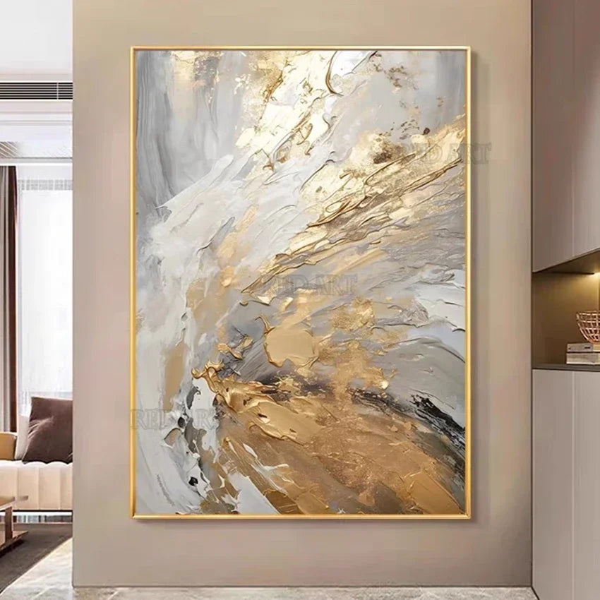 Large Abstract Golden Foil Canvas Wall Art | Bedroom Decor