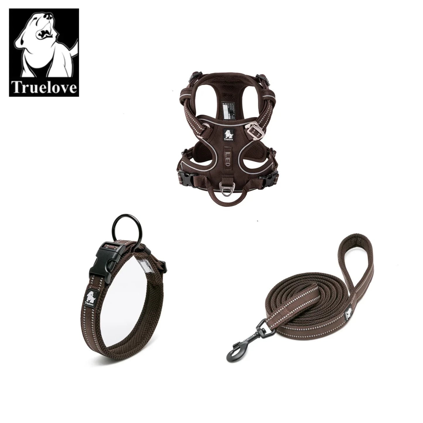 Truelove No-Pull Reflective Dog Harness Leash Collar Set Peaceful Pleasures Health and Wellness Brown XS-LeashLength110CM China Mainland