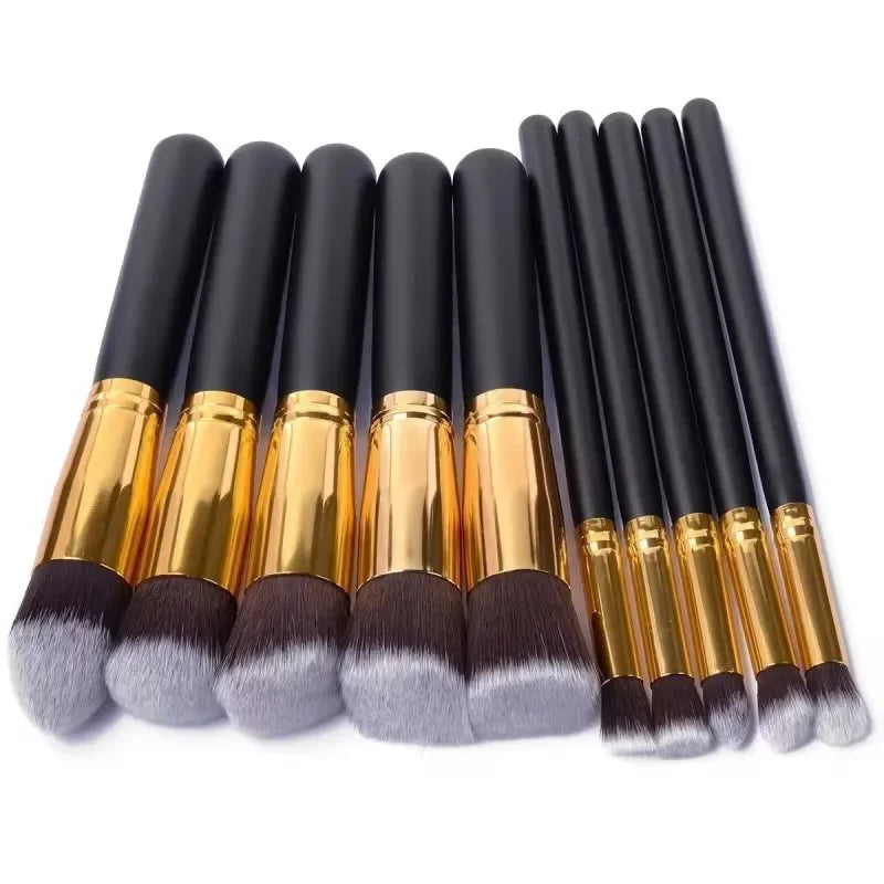 10-Piece Synthetic Kabuki Makeup Brush Set – Blending & Contour