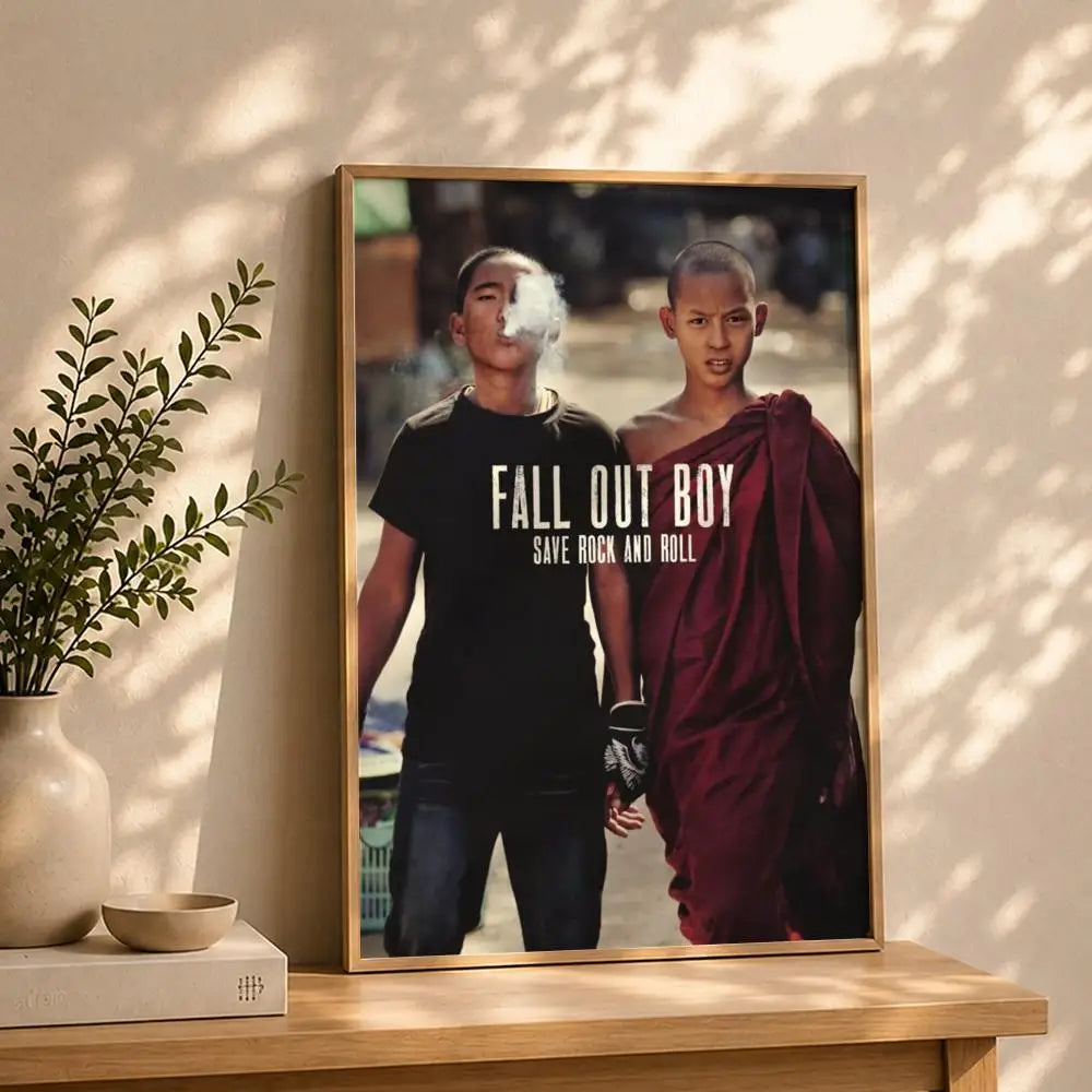 Band F-Fall Out BoyS Poster HD Self Adhesive Waterproof Wall Art Ideal for Home Office Dorm Bedroom Great Gift Peaceful Pleasures Health and Wellness White11 15X20cmNoframe