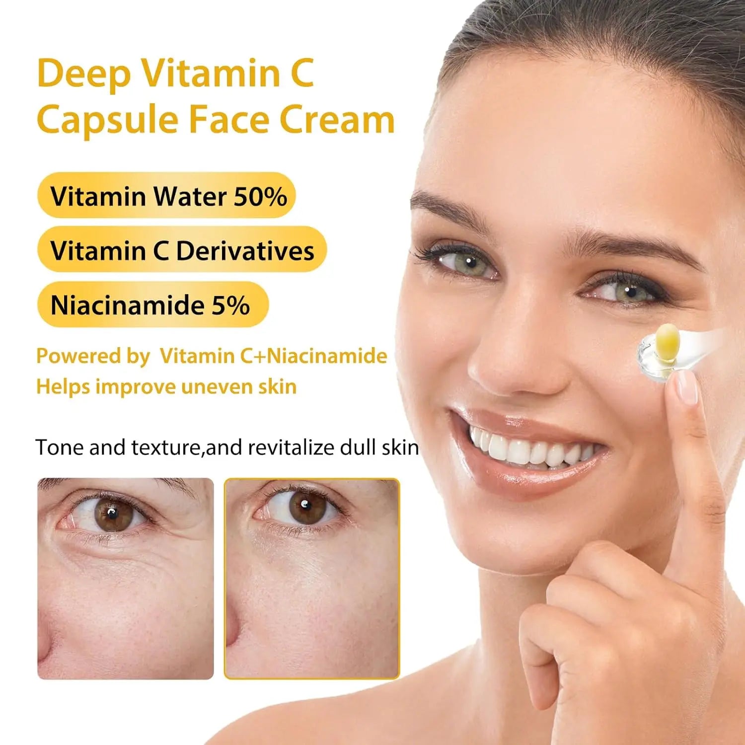 Deep Vitamin C Golden Capsule Hydrating Face Moisturizer, Hydrating Night Face Cream Antioxidant Protection,Lightweight Skincare Peaceful Pleasures Health and Wellness