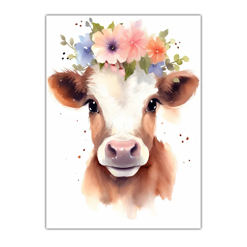 Nursery Plant Flower Wall Art, Bear Deer Elephant Canvas Painting, Minimalist Animal Poster Print for Baby Kids Bedroom Decor Peaceful Pleasures Health and Wellness 02 21X30cm No Frame China Mainland
