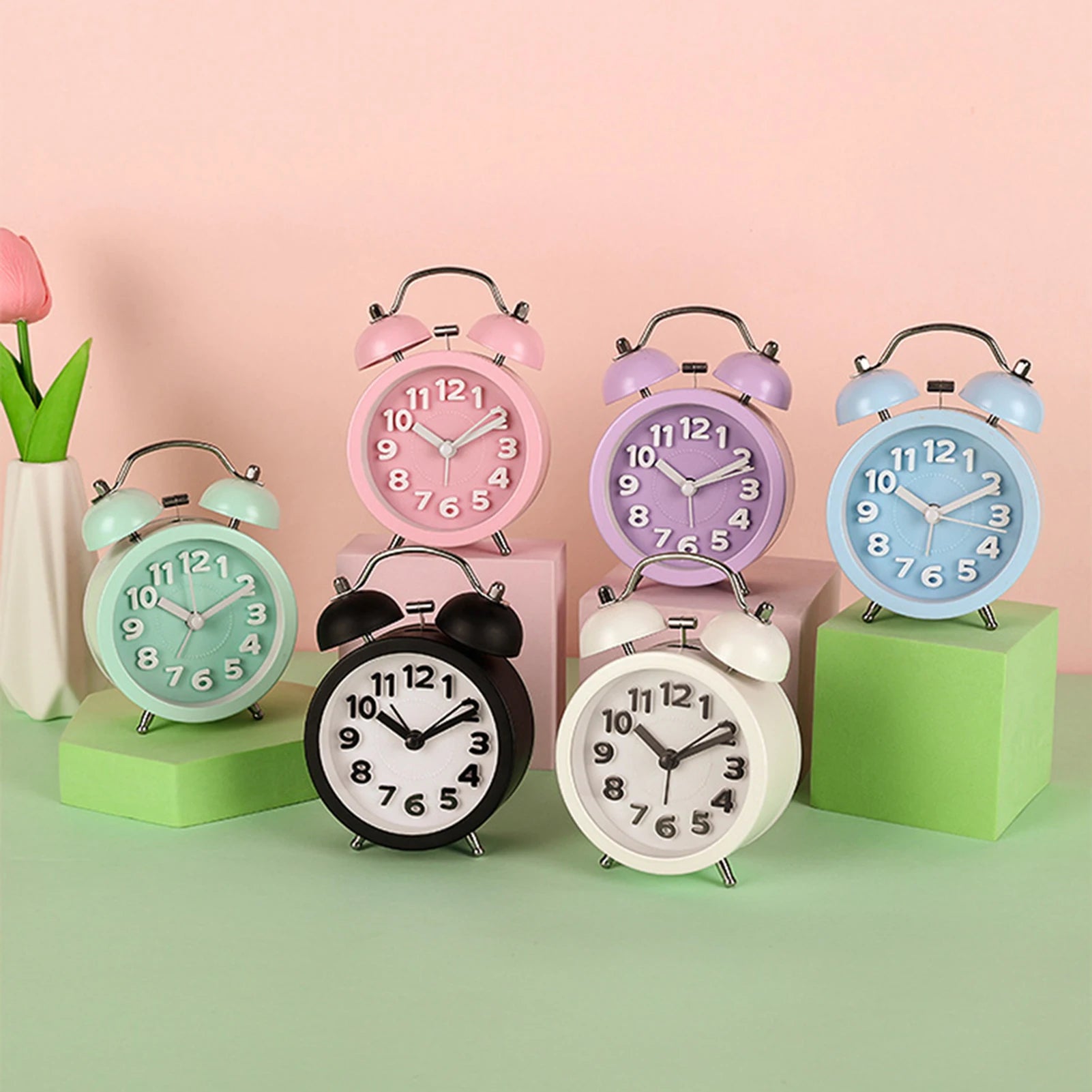 Retro Alarm Clock For Bedside,Stereoscopic Digital Creative Convex Textual Texture Fashionable Metal Silent Night Light Clock Peaceful Pleasures Health and Wellness