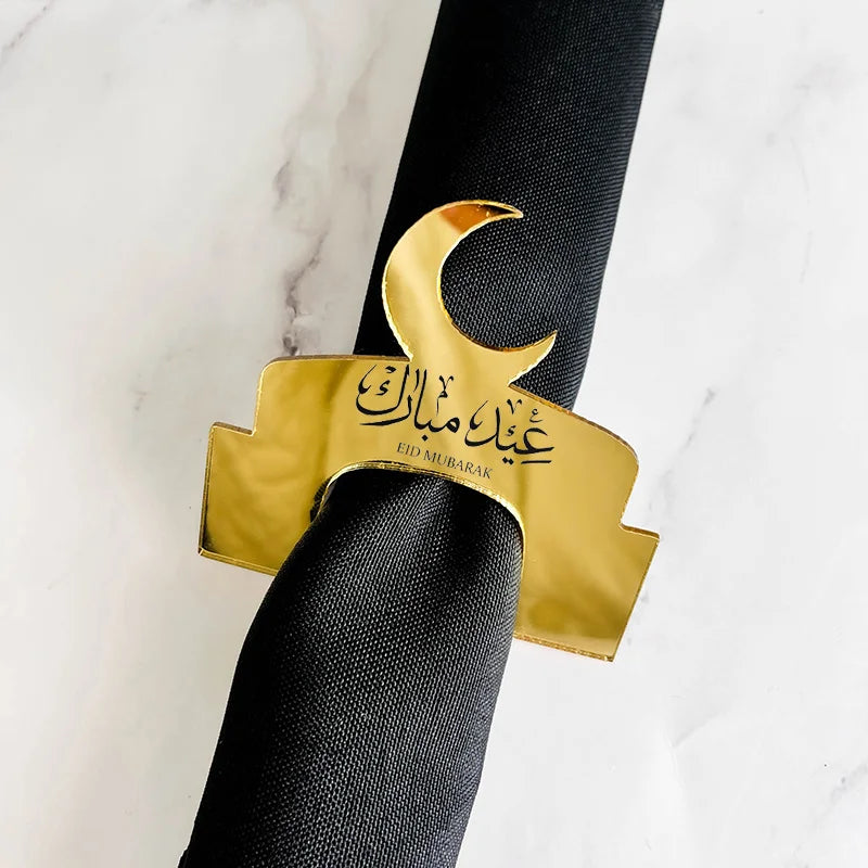 Gold Eid Mubarak Ramadan Napkin Rings Set of 4 | Table Decor
