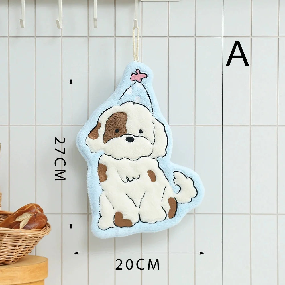 Cute Cartoon Dog Coral Fleece Hand Towel – Kitchen & Bathroom Hand Towel Peaceful Pleasures Health and Wellness A