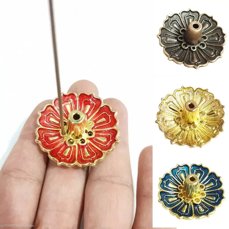 Alloy Lotus Incense Burner Stick Holder Home Buddhism Line Incense Plate Sandalwood Coil Base Temples Delicate Home Decor Peaceful Pleasures Health and Wellness