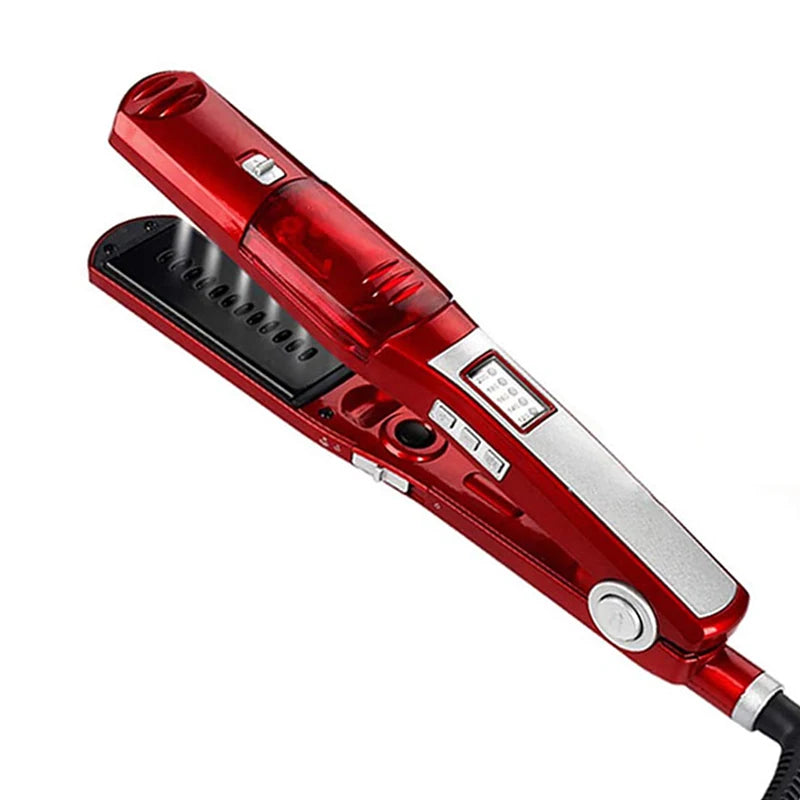 Cross-Border Hydrating Ceramic LED Hair Straightener Steam Care Electric Clip-on Splint Straightening Iron with Fast Heating Peaceful Pleasures Health and Wellness Red EU