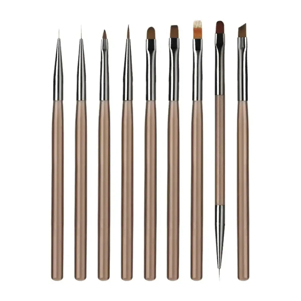 Fine Detail Nail Art Paint Brush Set Nail Art Tools Peaceful Pleasures Health and Wellness 9PCS-coffee