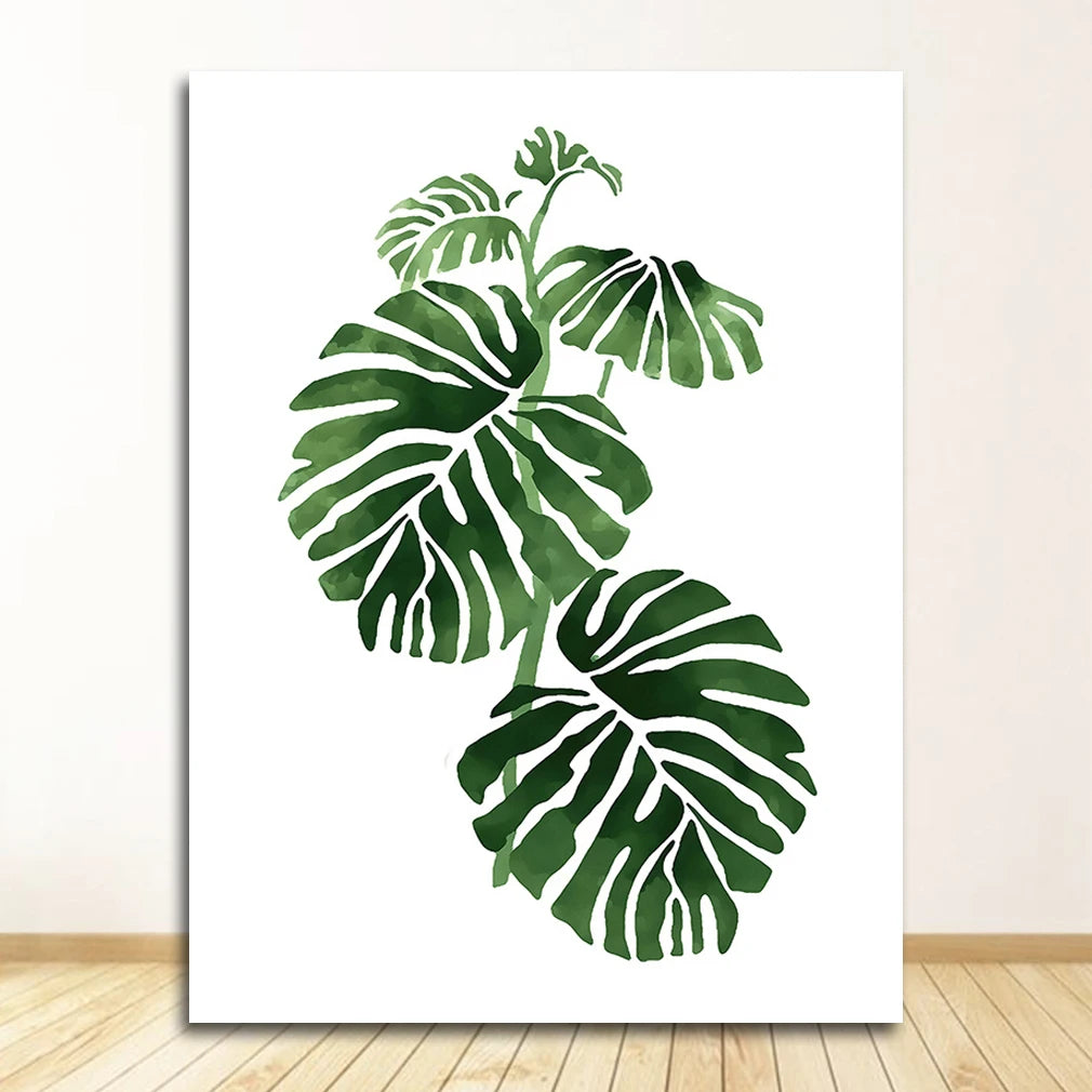 Wall Art Paintings for Living Room Home Decor Scandinavian Style Tropical Plants Poster Green Leaves Decorative Picture Modern Peaceful Pleasures Health and Wellness
